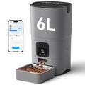PAPIFEED Automatic Cat Feeder with App, 2.4G WiFi Cat Food Dispenser, 6L Timed Cat Feeders for Dry Food, 10 Meals/Day, 12 Portions/Meal, Dual Power Supply Smart Pet Feeder for Small Dog, Grey