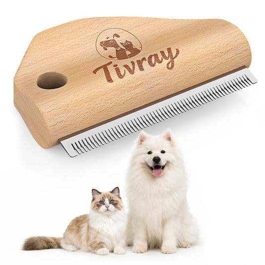 Tivray Dog Brush for Shedding, Deshedding Brush for Dogs, Pet Hair Removal Tool, Painless Wood Remover for Pet Hair, Cats, Horses Cleaning, Grooming, Short and Long Fur, Ergonomic Design, 4.3inch