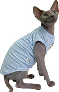 Sphynx Cat Clothes Vest for Hairless Cat, Rib Knit Stripe Cats T-Shirt Apparel, Kitten Summer Cotton Shirts Sleeveless for Cornish Rex, Devon Rex, Peterbald (Sky, L (7.5-9.4 lbs))