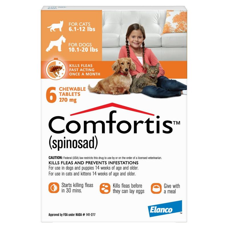 Comfortis for Dogs and Cats | Dogs 10.1-20 lbs./Cats 6.1-12 lbs. | 6 Chewables, 6-Month Supply