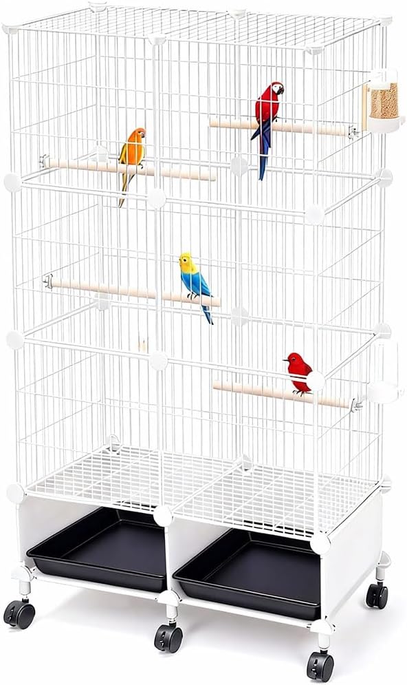 Large Bird Cage, Parakeet Cage with Detachable Stand & Wheels,Bird Cage arakeet Cage with Bird Slide-Out Tray, Wooden Pe