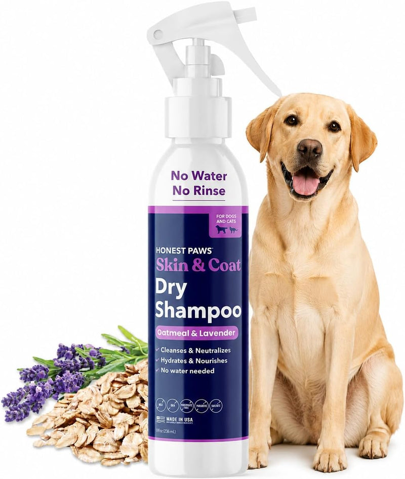 Dog Dry Shampoo, Waterless No-Rinse Foaming Formula, Oatmeal & Lavender 8oz