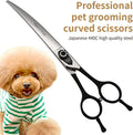 Fenice 8.0 inch Dog Grooming Curved Scissors with Jeweled Screw for Pets Japan 440C Stainless Steel Sharp Blade Light We