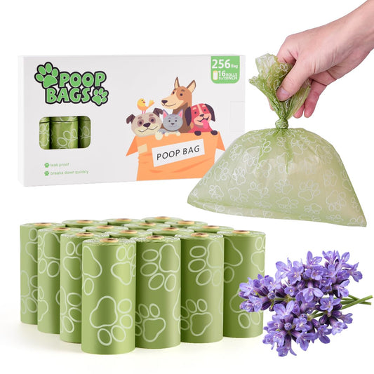 LIAYLILI Poop Bags Rolls 256 Count - 9x13 Inches Green Thickened Leakproof Lavender scent Poo Bags for Dogs, Eco-Friendly Pet Waste Bags for Walking,Travel,Home