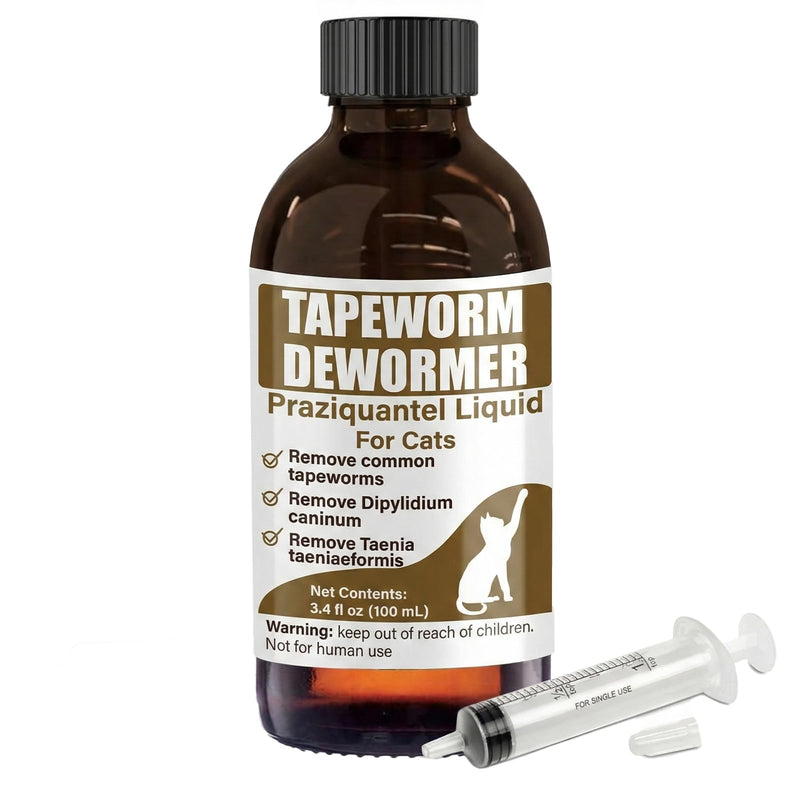 VetaSure Tapeworm Dewormer for Cats & Kittens – Praziquantel Liquid 100 mL for Cats 6 Weeks & Older, Include 3 ml Dropper with Cap