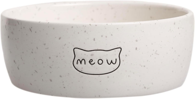Pearhead Ceramic Meow Cat Bowl, Holds 12 oz, Modern Speckled White