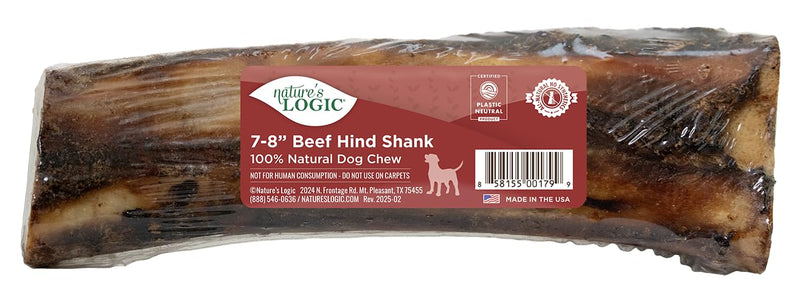 NATURE'S LOGIC Beef Hind Shank Bone - 7-8'' Long Chew - Collagen & Protein Source for Dog Dental Health & Occupation - Carnivore Appropriate Recreational Chewing & Dental Care - Large Hind Shank