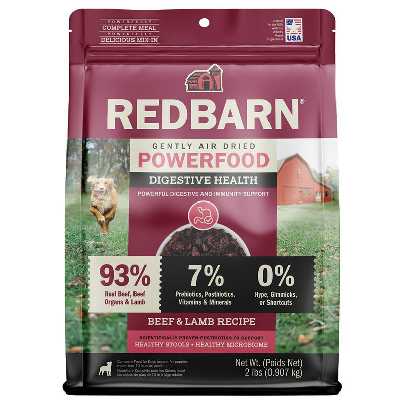 Redbarn Powerfood Air Dried Dog Food 2 lbs High Protein Beef and Lamb with Prebiotics Postbiotics for Digestive Health Natural Wholesome Pet Food Complete Meal Made in USA