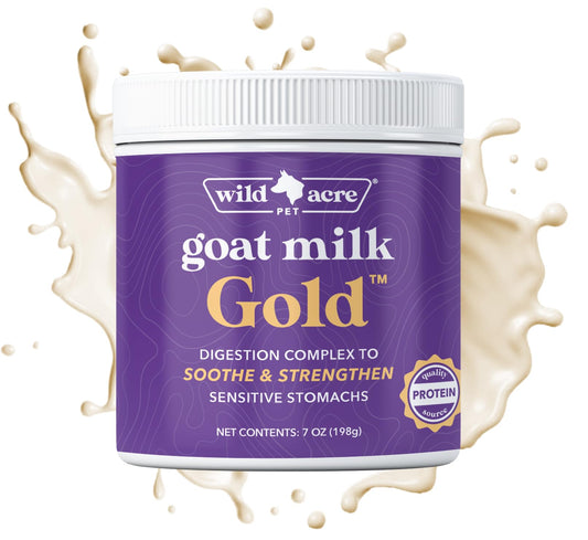 Wild Acre Goat Milk Powder for Dogs - Complete Protein Goat Milk with Nutritional Yeast for Sensitive Stomachs - Gentle Probiotic & Prebiotic Protein for Dogs, Puppies and Cats - 7oz