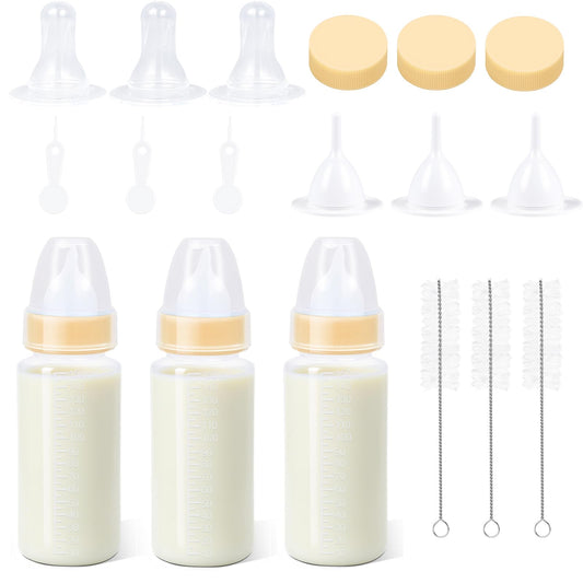 ASEVAT 5 oz 3PackPet Feeding Bottle, Anti-Choking Puppy Feeder Design,with 3pcs Replaceable and Reusable Silicone Nipples for Feeding Puppies, Kittens, Small Animals