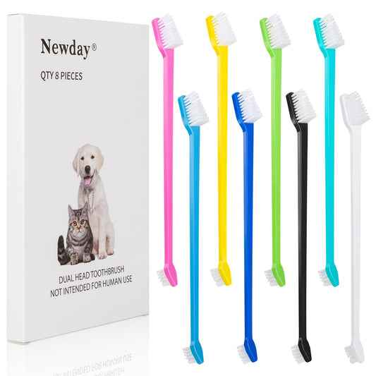 Newday Dog Toothbrush Set of 8 - Dual Headed, Dental Hygiene Convenient Soft Toothbrush to Clean pet Teeth, Dog Tooth Brushes for Small to Large Dogs, Cats, and Most Pets, Teeth Brush in Bulk