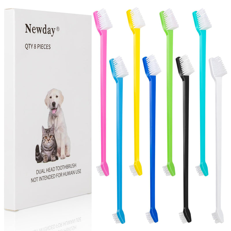 Newday Dog Toothbrush Set of 8 - Dual Headed, Dental Hygiene Convenient Soft Toothbrush to Clean pet Teeth, Dog Tooth Brushes for Small to Large Dogs, Cats, and Most Pets, Teeth Brush in Bulk