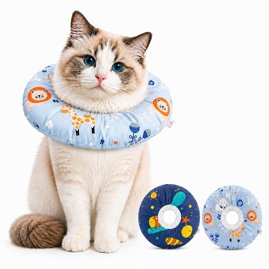Cat Recovery Collar, Soft Waterproof Donut Cone for Cats After Surgery, Adjustable Anti-Lick Elizabethan Collar Alternative for Wound Healing, Hair-Resistant Pet Neck Pillow for Cats & Small Dogs,M