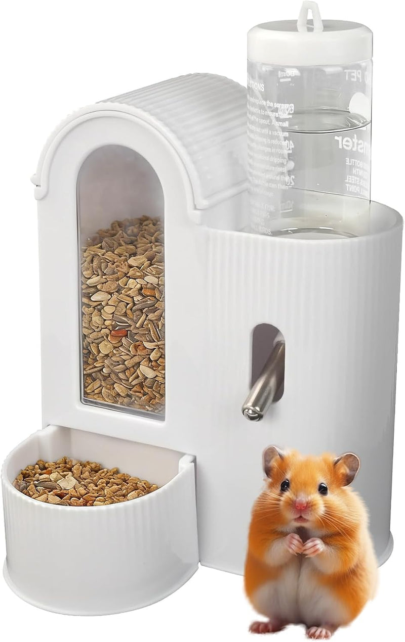 2 in 1 Hamster Feeder, Water Bottle Stand with Food Bowl, Automatic Water Bottle No Drip and Food Dispenser, Food & Wate