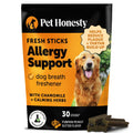 Dog Allergy Relief Dental Sticks - Seasonal Allergies + Itchy Skin Support Chews - Plaque and Tartar Remover for Dogs Teeth Cleaning Treats with Colostrum + Omega 3 - Pumpkin Peanut Butter (30 Ct)