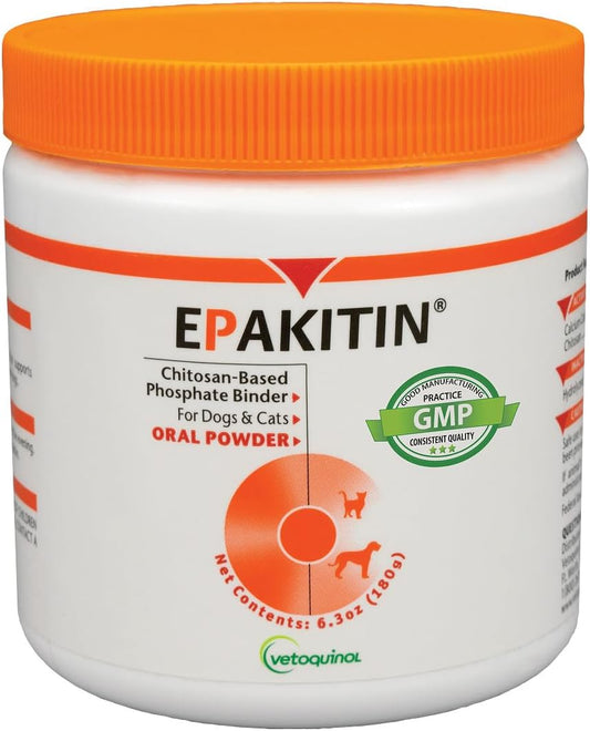 Vetoquinol Epakitin Chitosin-Based Phosphate Binder for Cats & Dogs – Renal Support Supplement Powder - 180g
