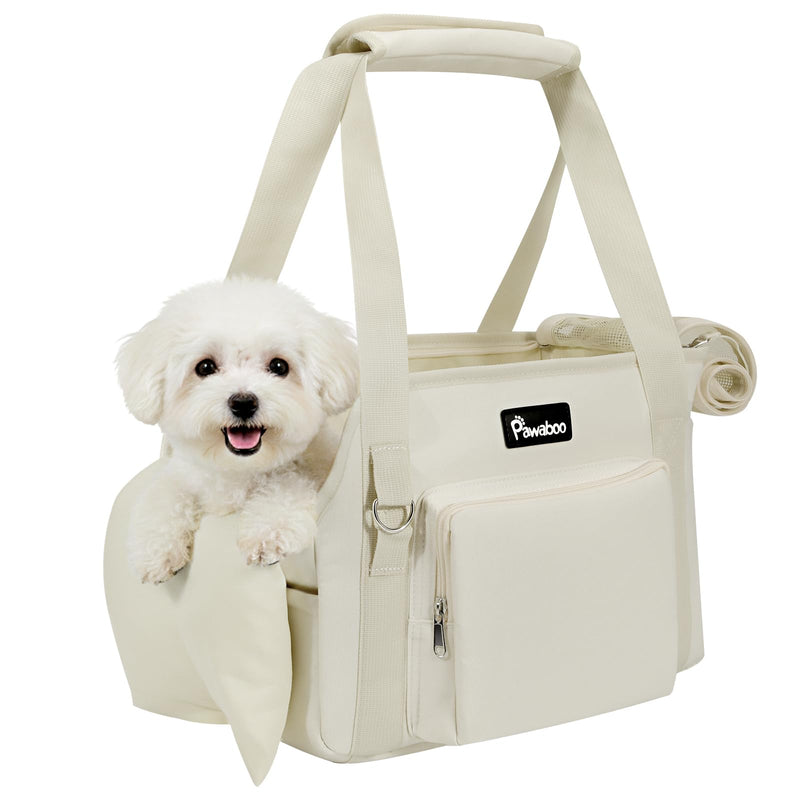 Pawaboo Dog Purse Carrier, Airline Approved Soft Sided Pet Carrier for Small Dogs Cats Rabbits with Large Pockets, Safety Leash, Soft Cushion, Breathable Dog Travel Carrying Tote Bag with Mesh Window