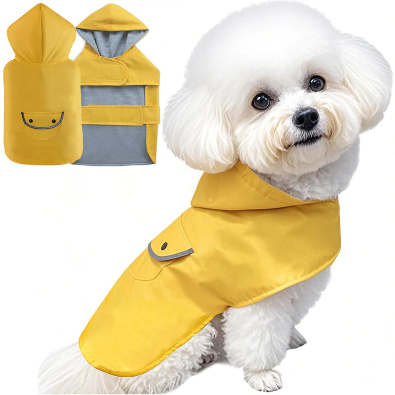 BECNBEAU Dog Raincoat Dogs Rain Jacket Reflective Waterproof Pet Clothes Lined Poncho Rainwear Pocket Hooded Leash Hole Adjustable for Small Medium Dogs Puppy,Yellow,XS,Back Length 6.8 Inch