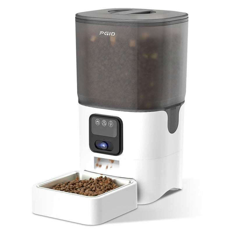 PGID Automatic Cat Feeder with Camera, 1080P HD Video with Night Vision, 2.4G WiFi Pet Feeder for Cat & Small Dog, 2-Way Audio & Meal Call Pet Food Dispenser, Motion Capturing Auto Dog Feeder 6L