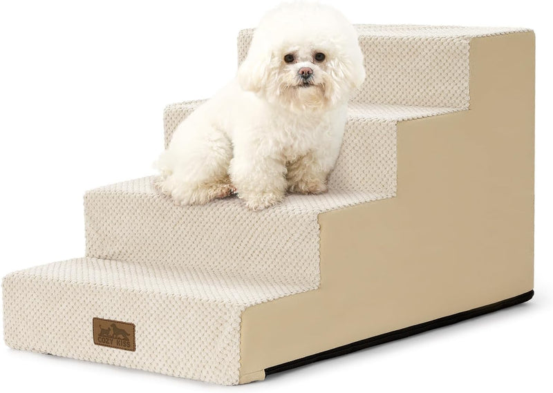 COZY KISS Dog Stairs for Small Dogs, 4 Step Pet Stairs for Beds & Couches