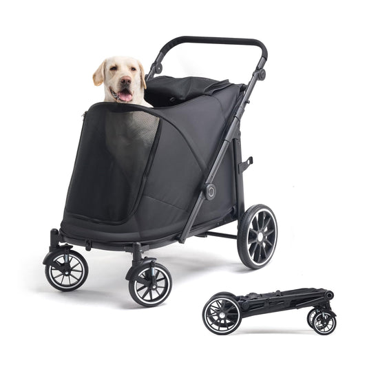 TerraPede Dog Stroller for Large Dogs, 100 Lbs Capacity Heavy Duty Extra Large Pet Stroller for Medium Dogs, All Terrain Dog Wagon Cart with 12" PU Wheels, Shock Absorption, Adjustable Handle, Black