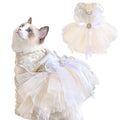 Anelekor Fancy Dog Dresses with Leash Ring, Embroidered Dog Wedding Dress, Bow Puppy Clothes for Small pet Girl Multi-Layer Lace Tutu Cat Outfit for Kitten Chihuahua Yorkie, Small