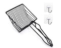 QUALIALL Metal Cat Litter Scoop, Fast Kitty Box Pooper Scooper with Holder, Deep Large Shovel, Upgraded with Flat Head and a Comfy Thumb Hole in Long Handle