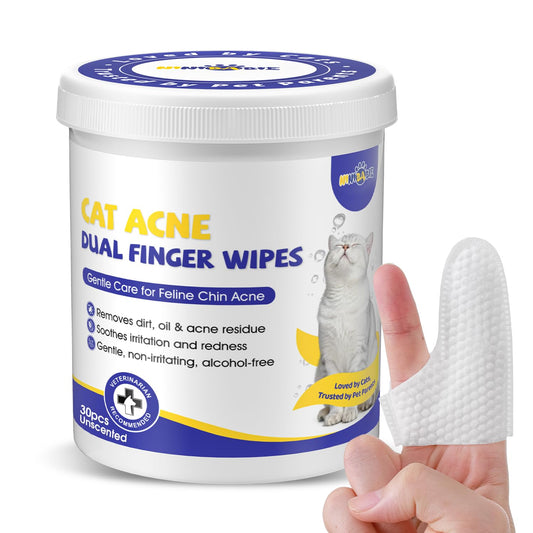Ninibabie Cat Chin Care Wipes – Dual-Finger Wipes for Feline Acne & Blackheads, Plant-Based No-Rinse Formula, Gentle Cleansing for Sensitive Skin(Unscented-30pcs)