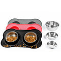 Conlun Dog Bowls with Silicone Feeding Mat, No Spill Food Water Dish Set, Dishwasher Safe, 2 Stainless Steel Puppy Bowls, Suitable for Tiny Dogs Kittens Cats Rabbits Pets under 8lbs, Extra Small,Black