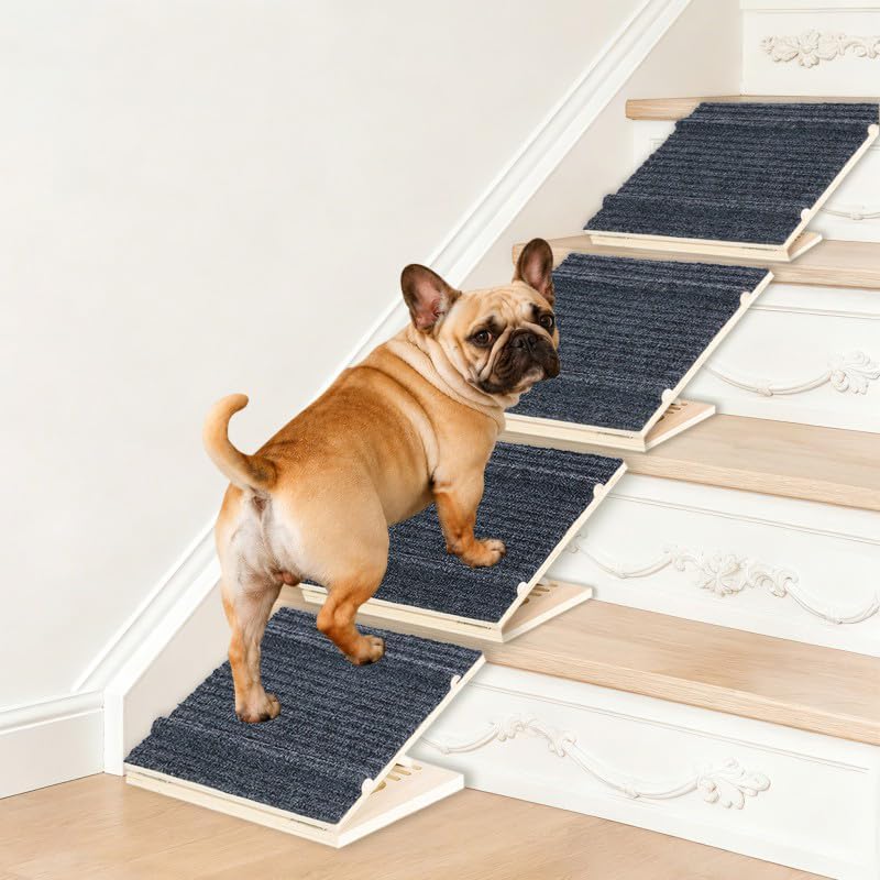 Dog Ramps for Stairs, 4 Pack Solid Wood Dog Ramp, 4 Adjustable Heights