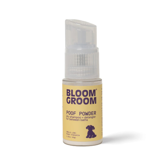 Bloom Groom Poof Powder – Waterless Dry Shampoo and Detangler for Dogs | Demat, Detangle & Deodorize | Talc-Free, Non-Toxic, Made in USA for Mat-Prone Coats – Doodles, Poodles, and More – 1.52 oz