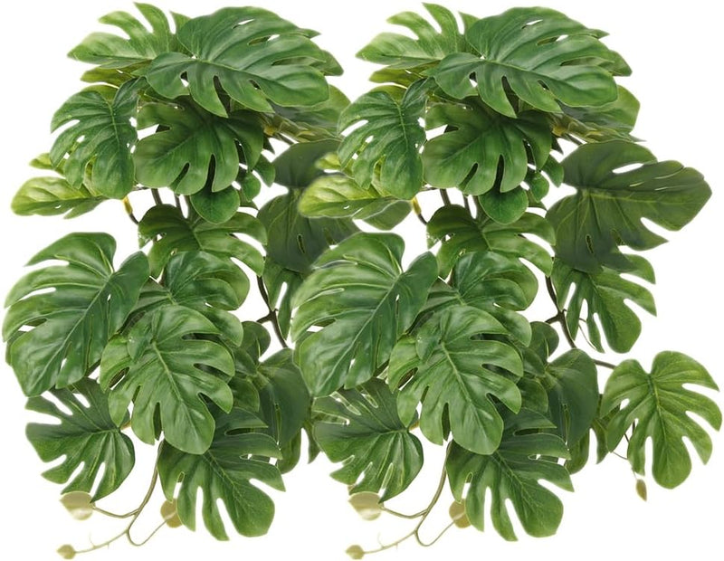 2Pack Reptile Plants for Terrarium, Fake Monstera with Suction Cups