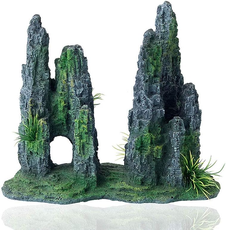 FEDOUR Aquarium Mountain View Stone Ornament Tree Rock Cave Landscape, Large Aquarium Ornament Rock Artificial Fish Tank