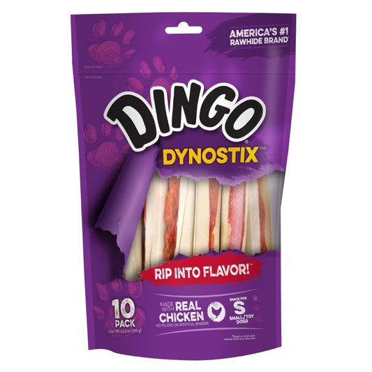 Dingo Dynostix Premium Rawhide Treats Made with Real Chicken, No Fillers or Artificial Binders, America's #1 Rawhide Brand 10-Count