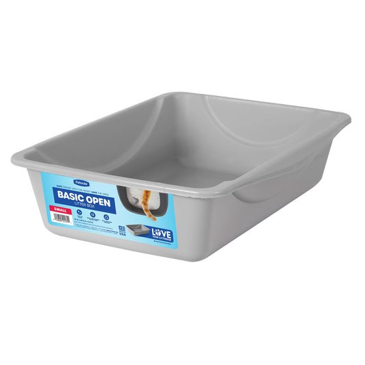 Petmate Basic Open Cat Litter Pan, Multidirectional Easy to Clean Plastic Litter Box, Gray, Made in USA, 14.5" x 10.5" x 3.5", Small Recommended for Kittens and Small Cats