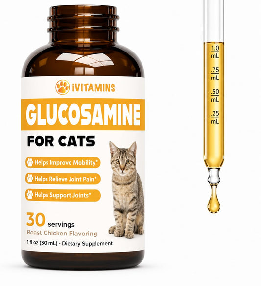 Glucosamine for Cats - Cat Glucosamine - Helps to Support Healthy Joints, Reduce Inflammation, Improve Mobility, & Much More - Cat Joint Supplement - 1 fl oz - Chicken Flavor