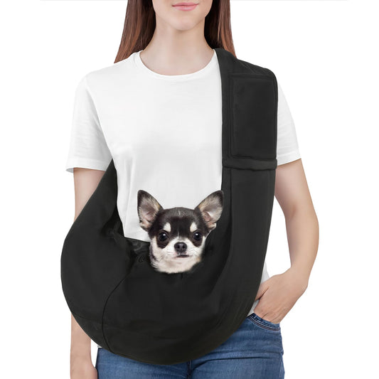 Pawaboo Small Dog Sling Carrier, Reversible Hands Free Dog Sling Carriers for Small Dogs and Cats, Puppy Slings Carrier with Safety Harness, Puppy Essentials, Black