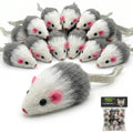 Smokey's Stash Gray and White Faux Fur Cat Mice Toy 12 Per Pack Multi Color Realistic Interactive Small Mouse with Rattle and Catnip Safe for Adult Cats and Kittens