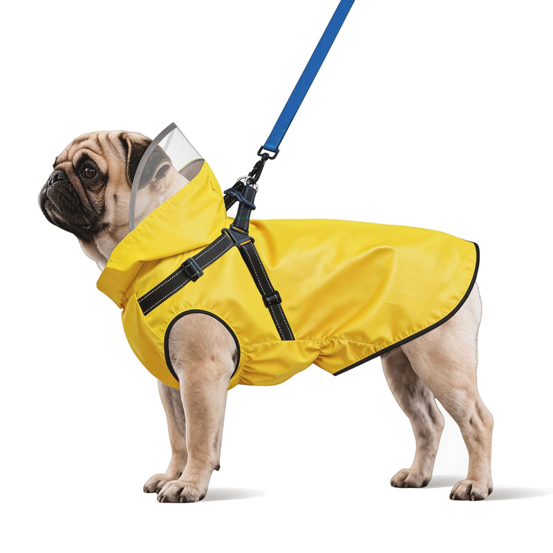 Dog Raincoat: Dog Rain Jacket with Reflective Harness & Removable Hood | Waterproof Dogs Rain Coat Poncho for Large Medium Small Dogs Puppies (Yellow - M)