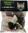 Smokey's Stash Rabbit Fur Mouse Cat Toy 12 per Pack White and Gray Fuzzy Toys for Cats with Rattle Realistic Fake mice