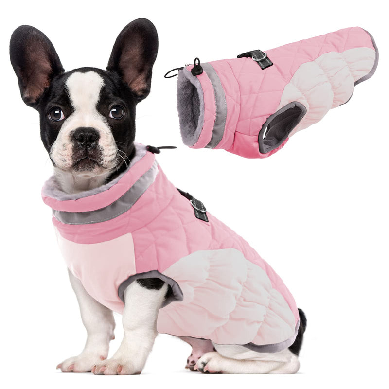 Lelepet Dog Coat Warm Dog Winter Coat Waterproof Dogs Jacket with Harness Built in Reflective Pet Fleece Vest Zip-Up Cold Weather Coats for Medium Dogs Turtleneck & Windproof Coats Dachshund Pink M