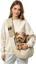 Dog Carrier Sling for Small Dogs & Cats, Puppy Sling Bag with Drawstring Mesh Opening, Safety Clip, Zipper Storage Pocke
