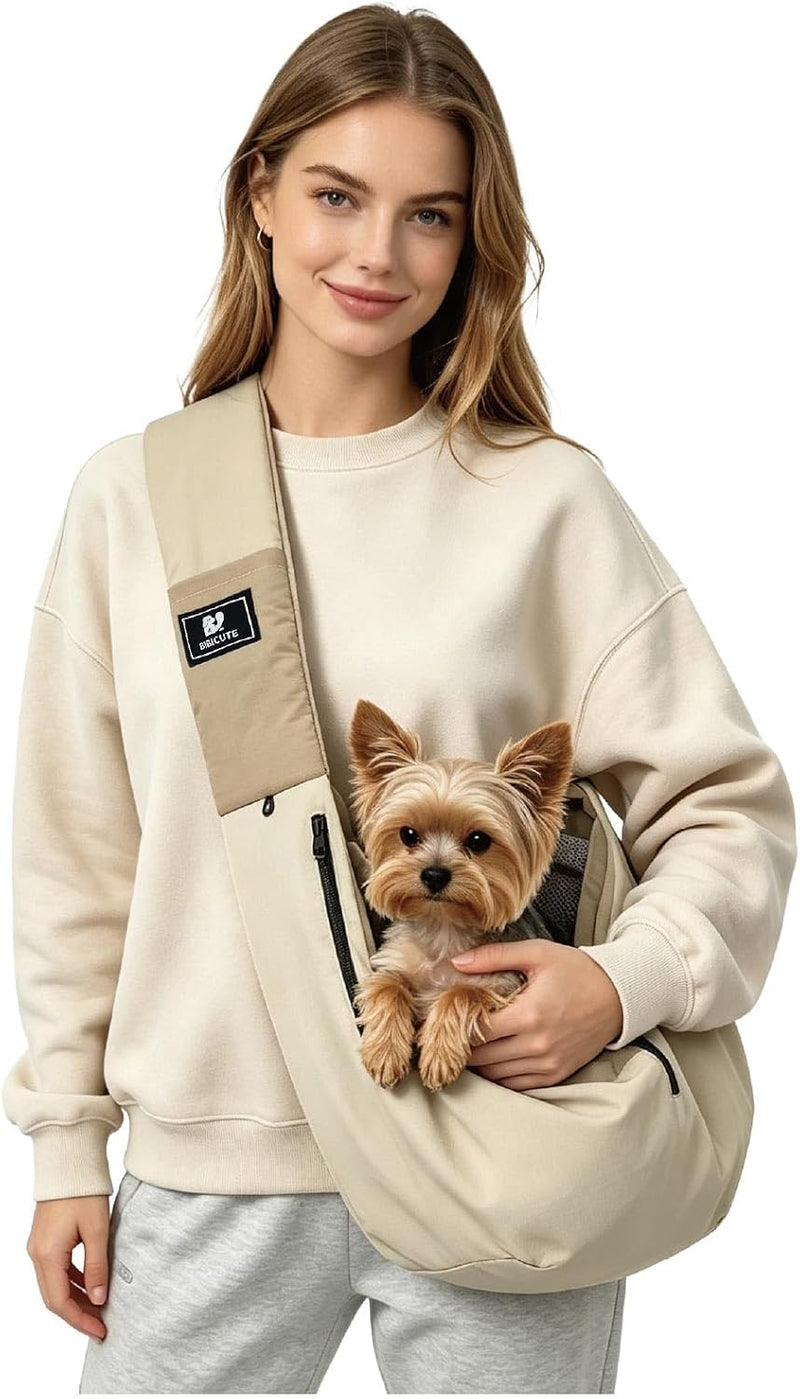 Dog Carrier Sling for Small Dogs & Cats, Puppy Sling Bag with Drawstring Mesh Opening, Safety Clip, Zipper Storage Pocke