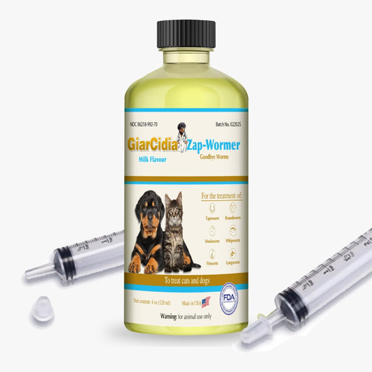 No More Worms in Cats and Dogs- Dewormer for Cats and Dewormer for Dogs - Chicken and Milk Flavours 120 mL / 4 oz Glass Bottle – Includes 3 mL Dropper with Cap (Milk Flavor)