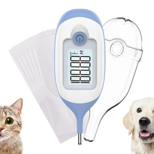 Pet Thermometer, Friendly Short Probe,Comfort Flexible,10-Sec Reading, Rectal Thermometer for Dogs Cats,30 Probe Covers 