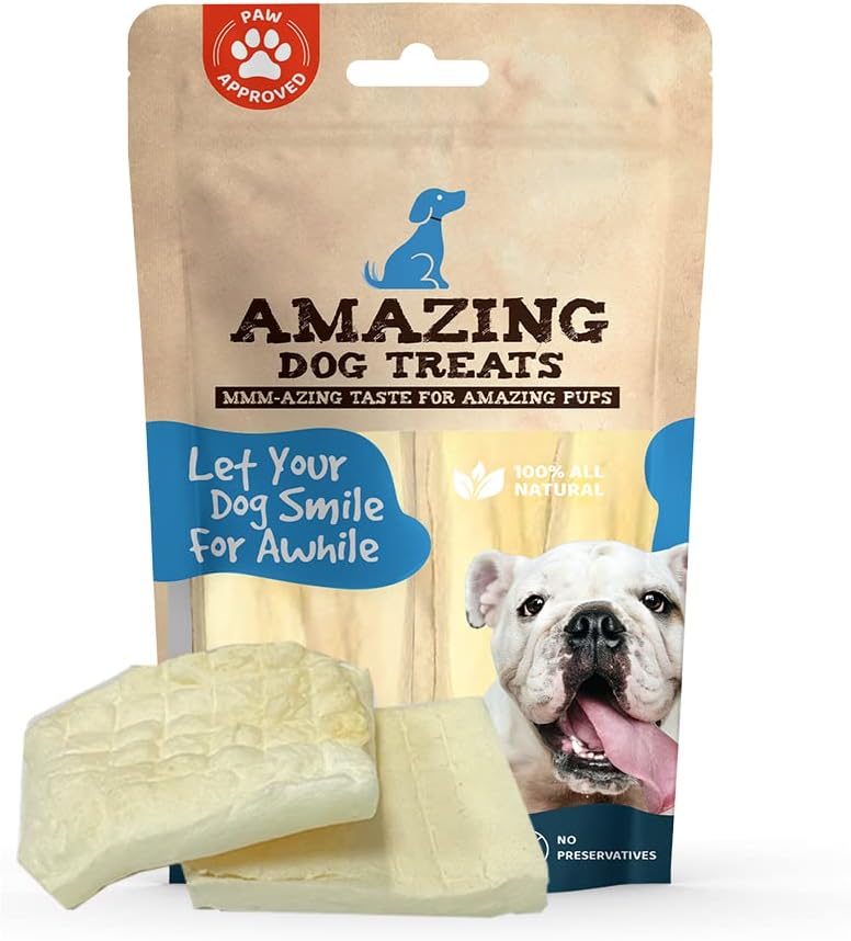 Amazing Dog Treats - Beef Cheek Chip Squares 4x4 (Regular - 8 Count) - NO Odor - Thick Cut - Rawhide Alternative - Beef 