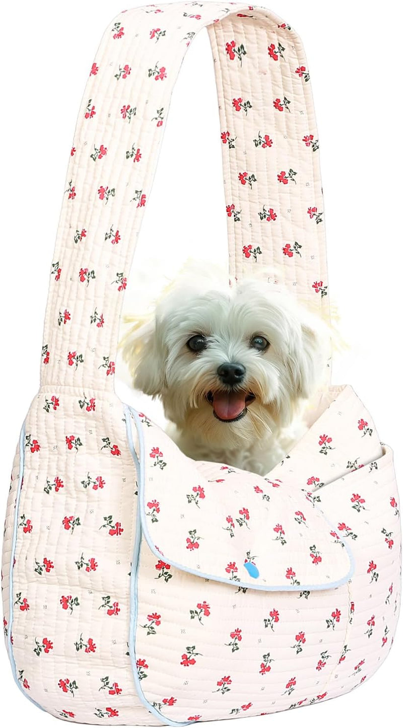 Floral Dog Sling Carrier for Small Dogs & Cats 5-15LBS, Medium