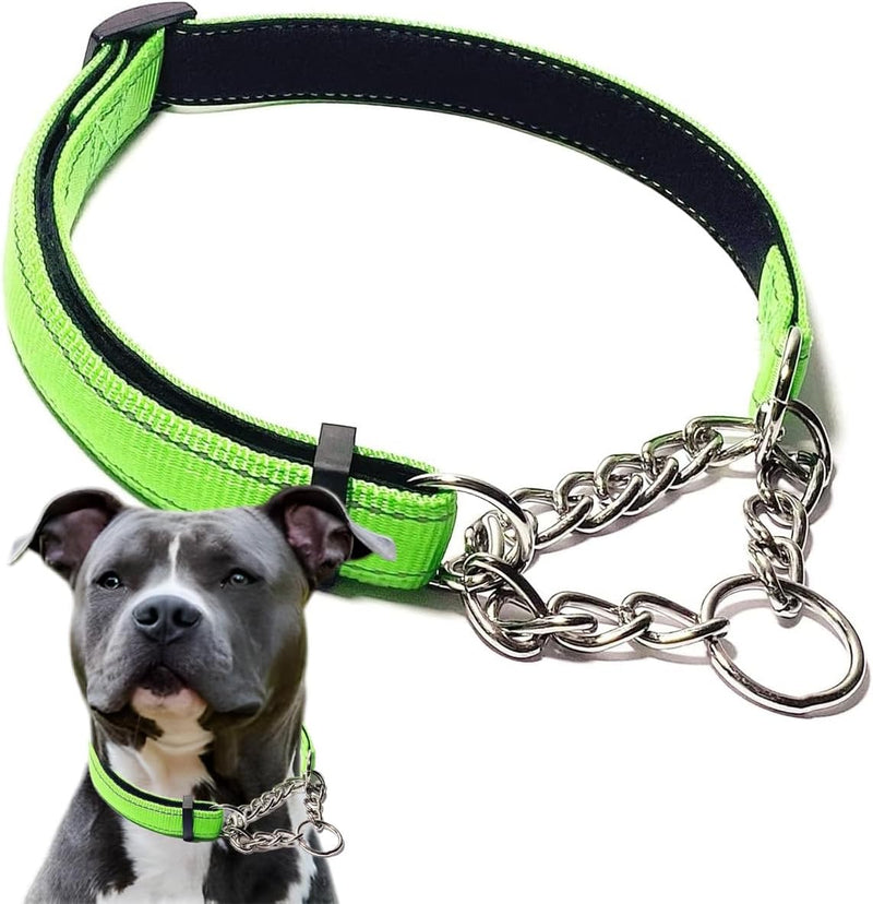 Martingale Collar for Large Dogs, Reflective Chain Dog Collar Green, L