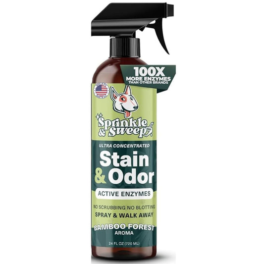 Sprinkle & Sweep: Pet Stain & Odor Enzyme Spray - 24oz - No Scrubbing Concentrated Formula, Dog & Cat Urine & Mess Destroyer, Carpet Spot Cleaning