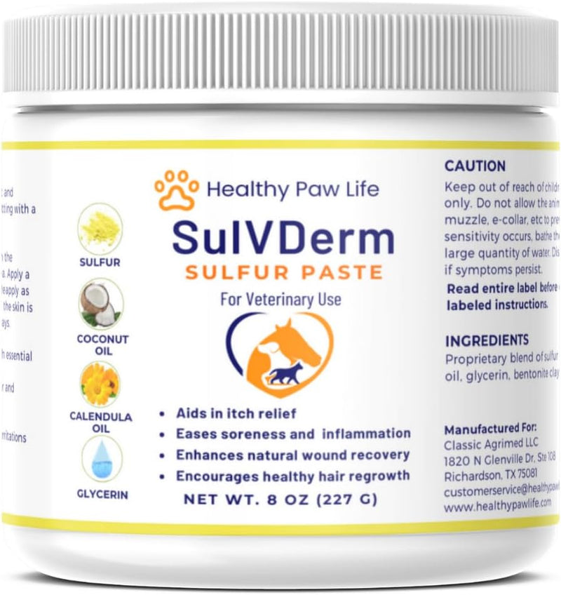 SulVDerm – 40% Sulfur Skin Support Paste for Dogs, Cats, Horses | Calendula-Infused Soothing Formula with Coconut Oil & 